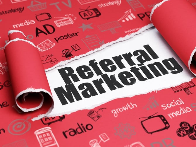 Advertising concept: black text Referral Marketing under the pie