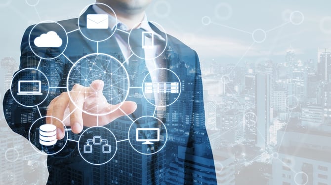 Double Exposure Of Professional Businessman Connected Devices Wi