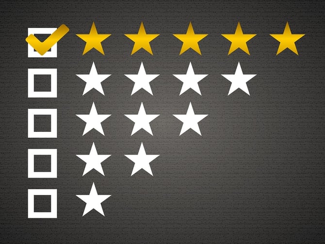 Five matted yellow web button stars ratings with reflection. Bla